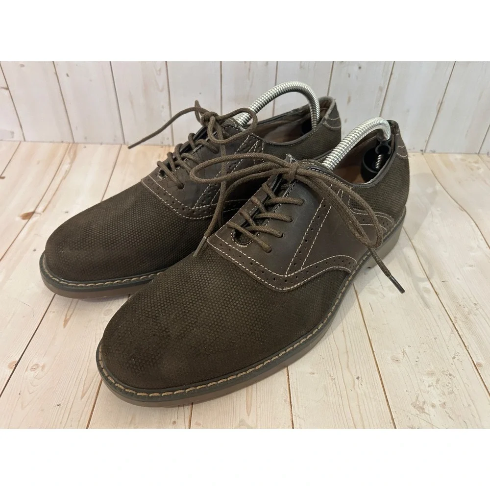 GH Bass Co Canvas Mens Oxford Shoes 9.5D Brown‎ Chambray Canvas Leather Saddle